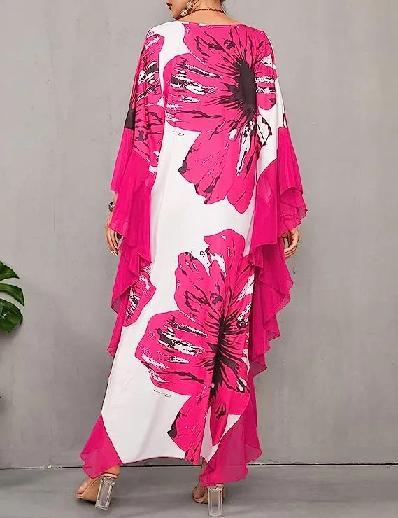 Women's Chiffon Print Caftan Beach Cover-Up, Plus Size
