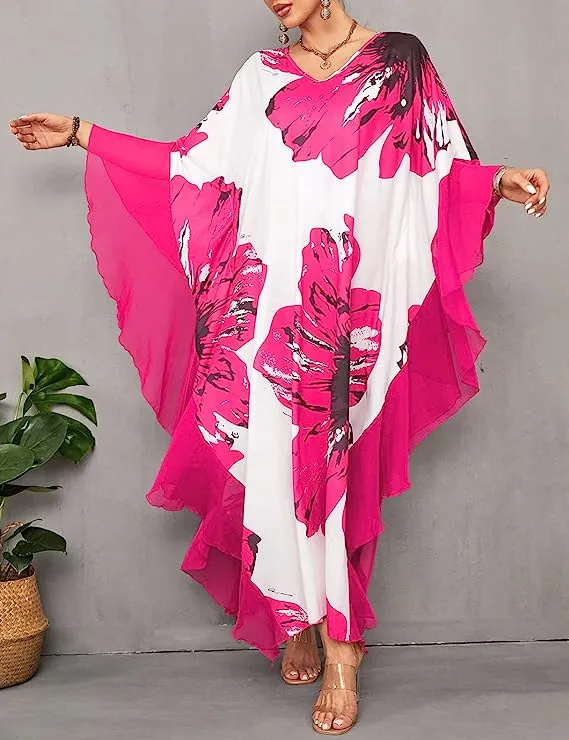 Women's Chiffon Print Caftan Beach Cover-Up, Plus Size