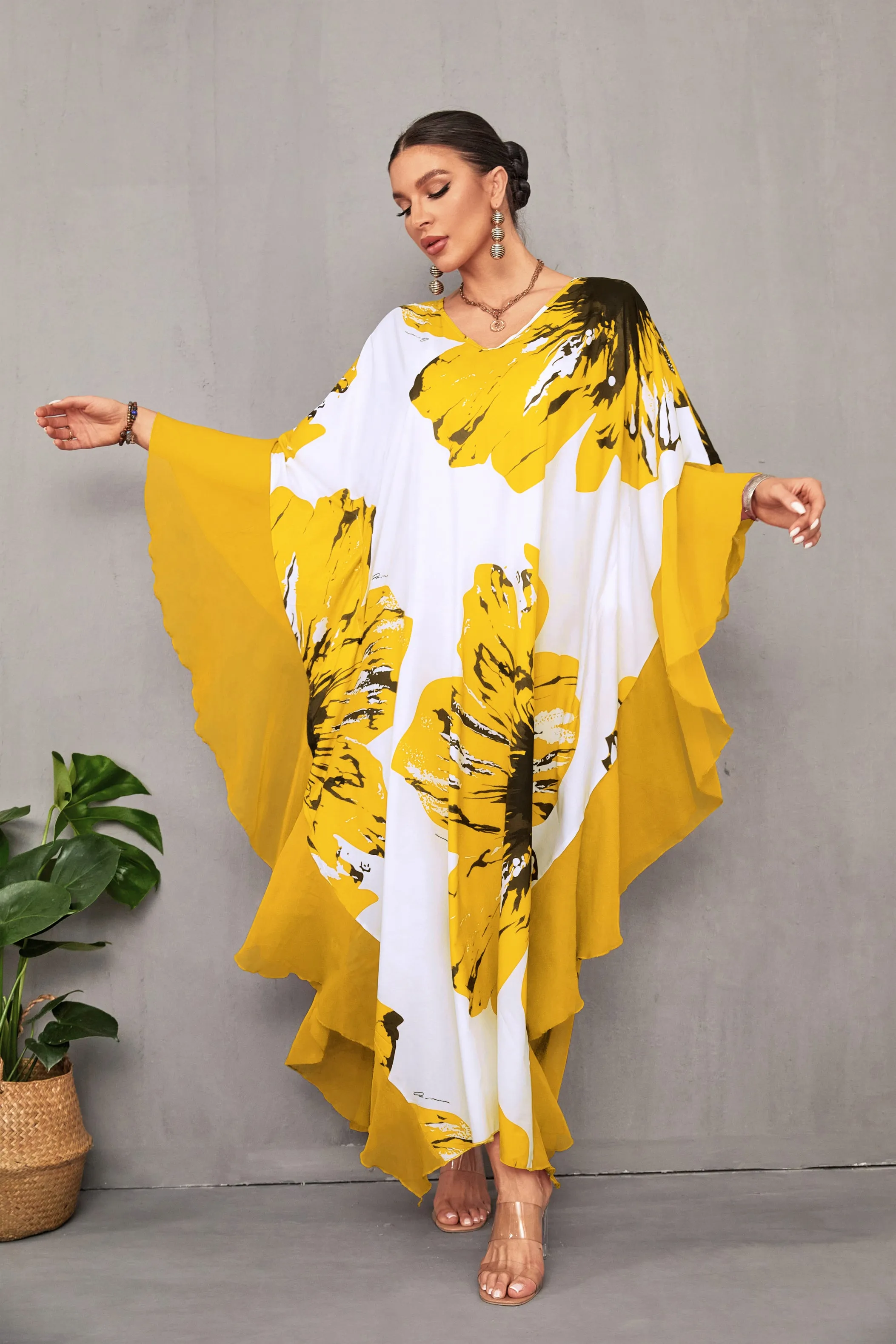 Women's Chiffon Print Caftan Beach Cover-Up, Plus Size