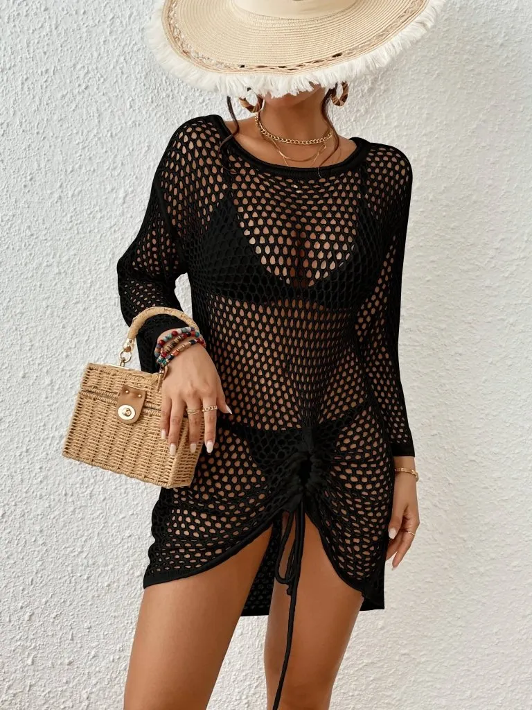 Women's Crochet Knit Cover Up See Through Mesh Beach Dress