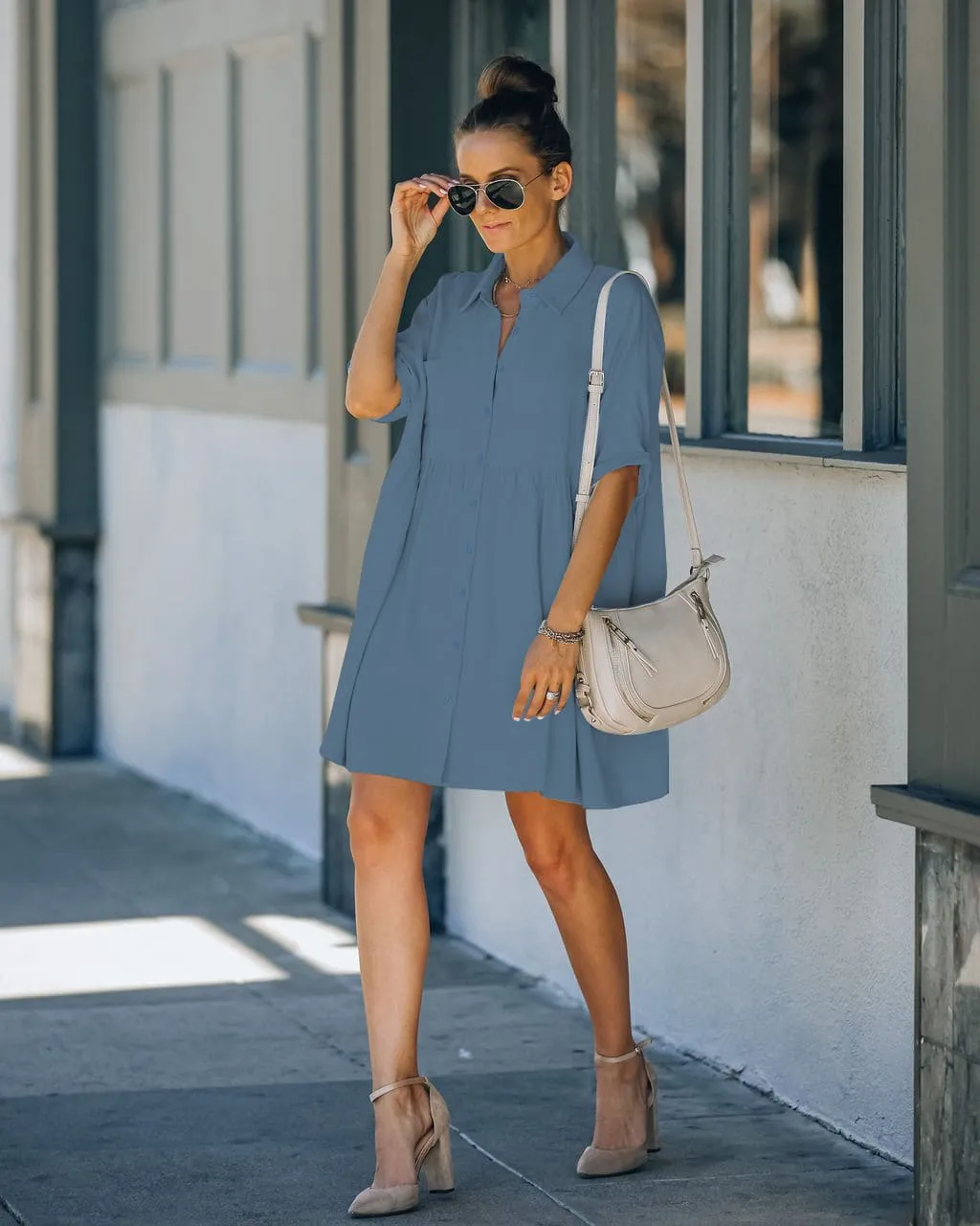 Women's Navy Button-Down Beach Cover-Up