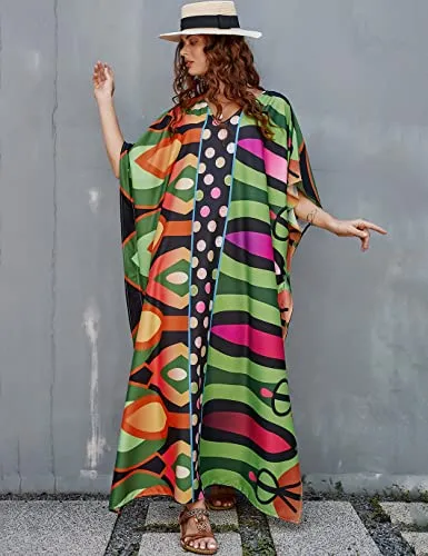 Women's V-Neck Caftan: Loose Beach Cover-Up Dress