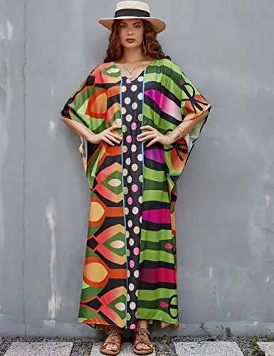 Women's V-Neck Caftan: Loose Beach Cover-Up Dress