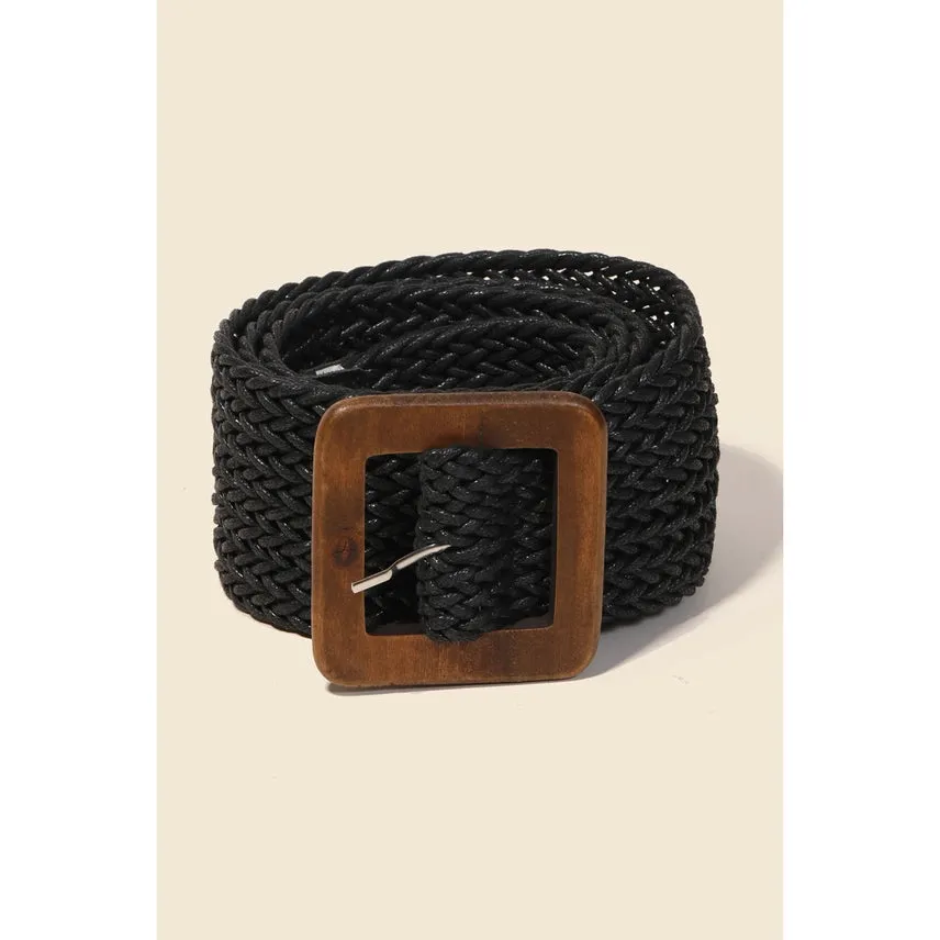 Wooden Square Buckle Braided Belt