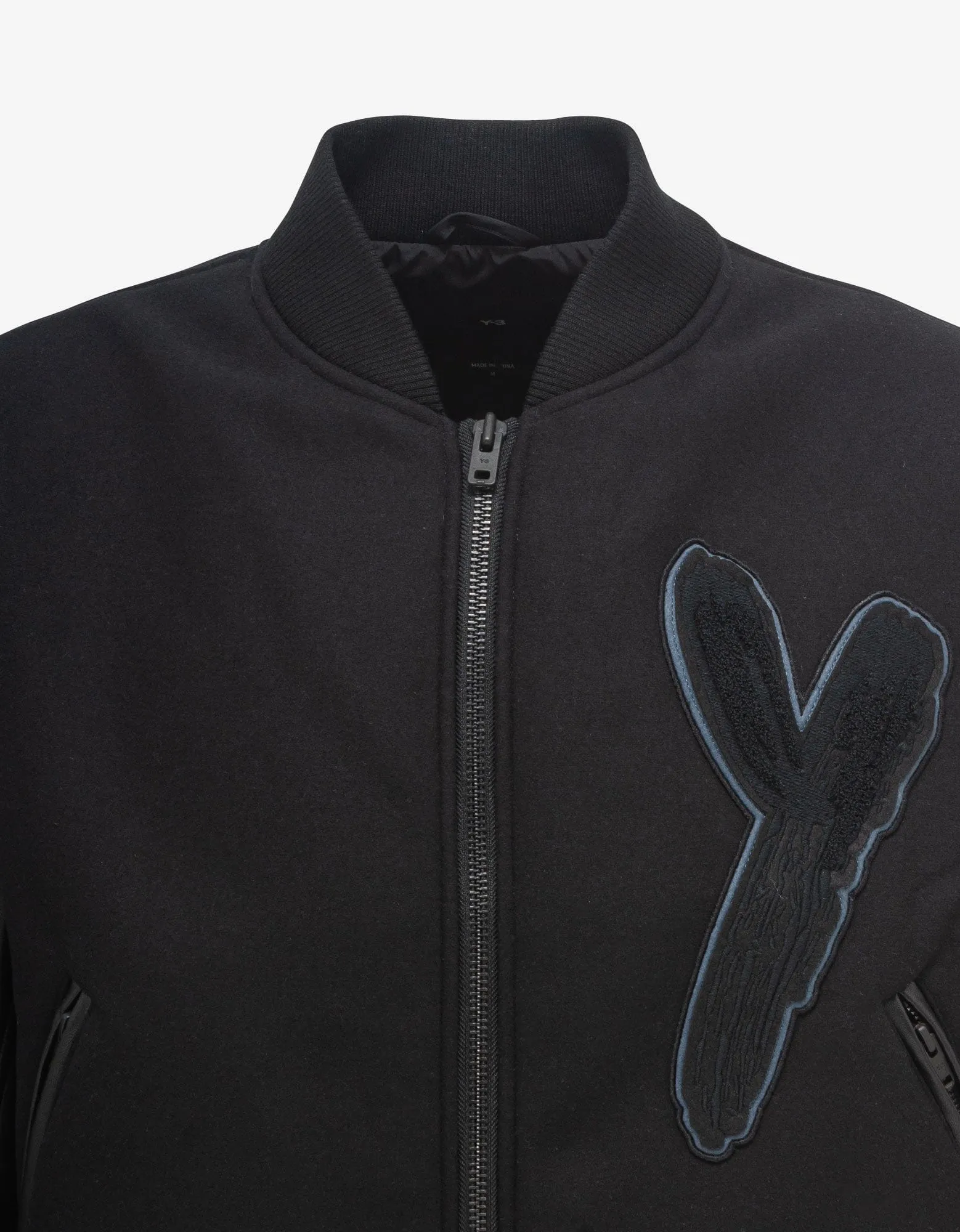 Y-3 Black Brushstroke Logo Letterman Jacket