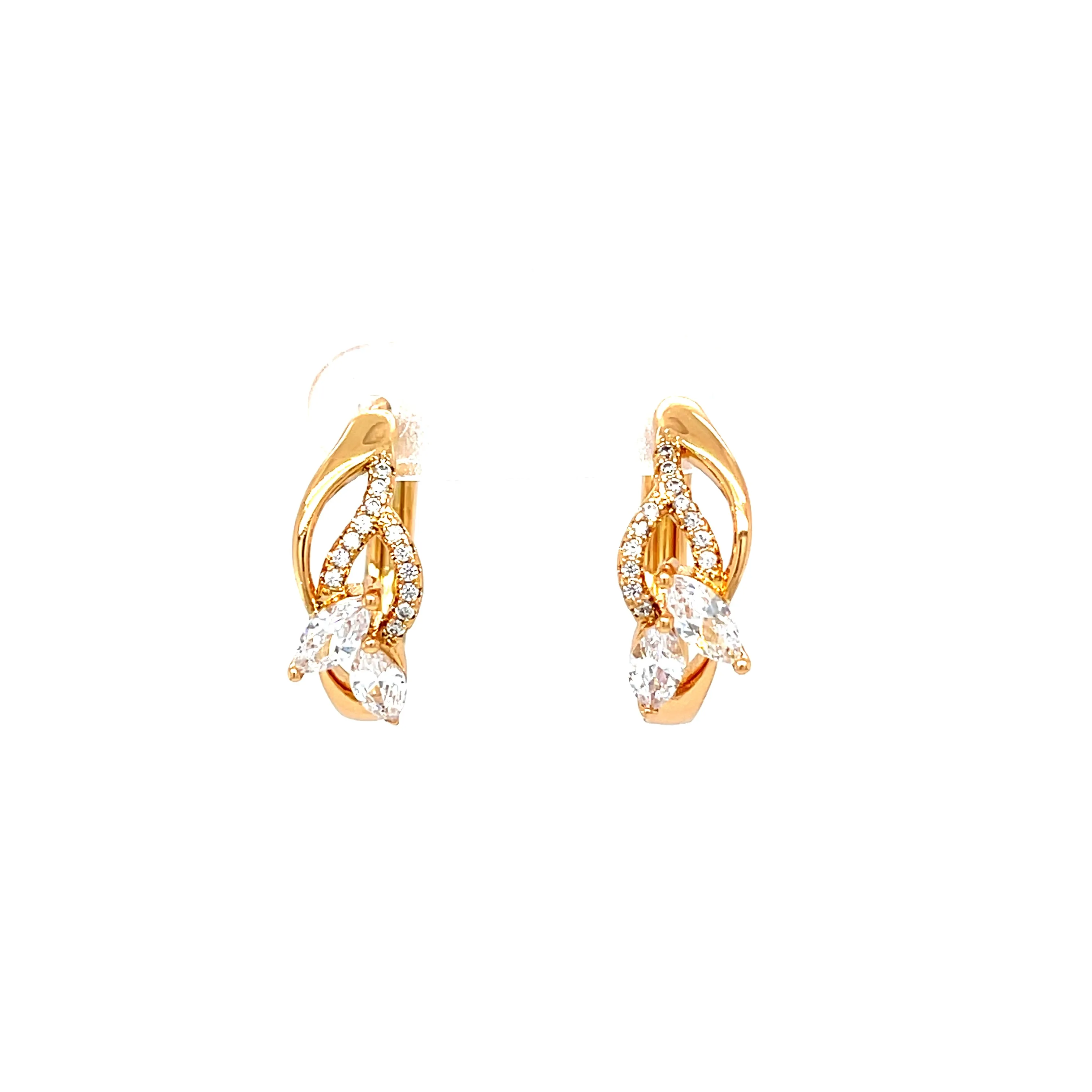 Zirconia Stones Huggies Earrings Rose gold filled English lock