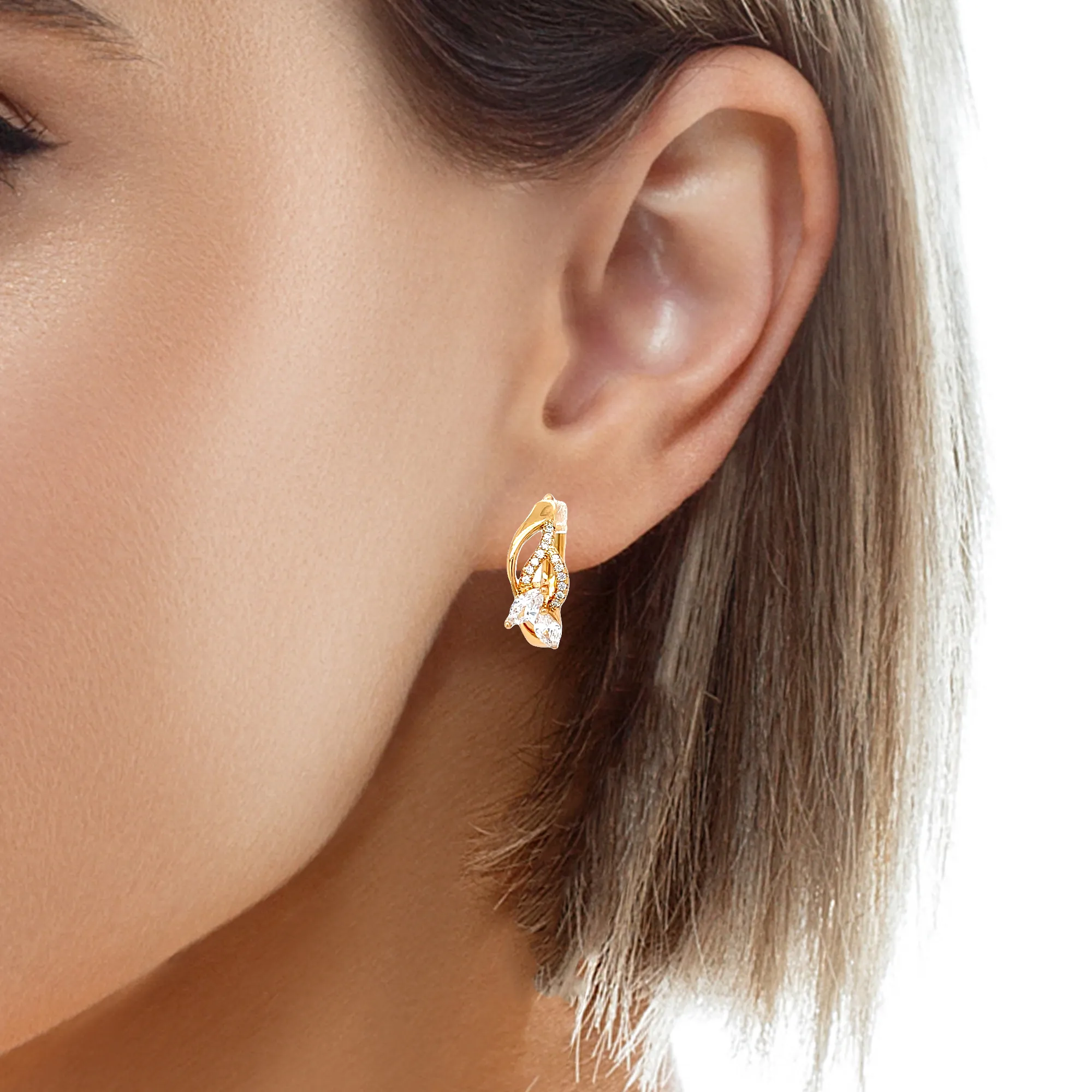 Zirconia Stones Huggies Earrings Rose gold filled English lock